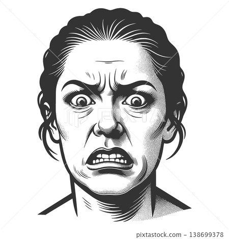 Shocked Woman Face with Fear Expression vector Shocked Woman Face with Fear Expression vector 138699378