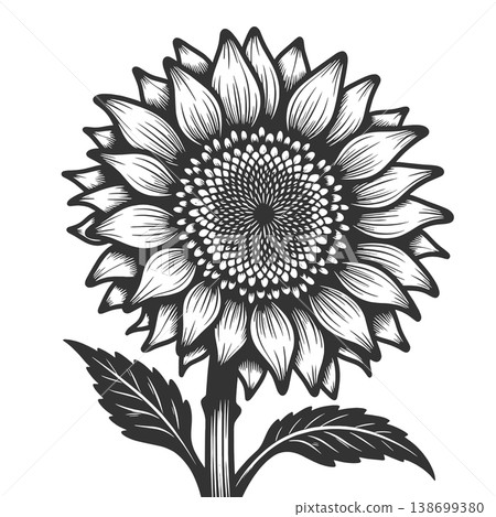 Sunflower Botanical engraving sketch vector Sunflower Botanical engraving sketch vector 138699380