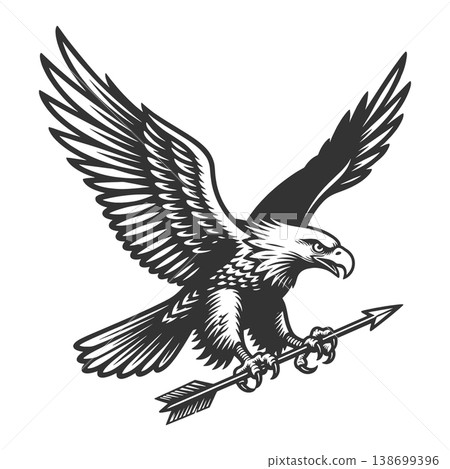 Flying Eagle Holding Arrow engraving sketch raster 138699396