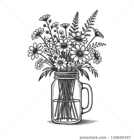 Wildflower Bouquet Mason Jar vector illustration 138699397