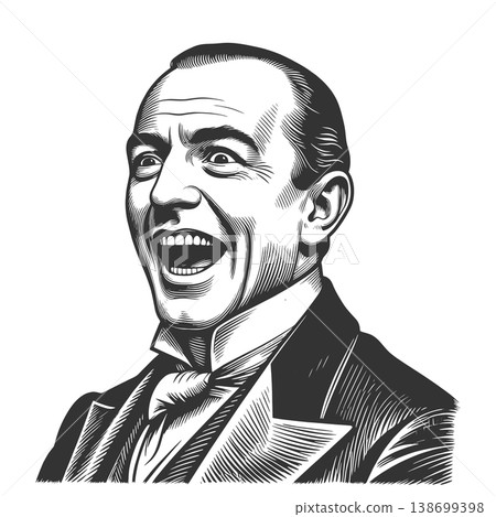 Gentleman Laughing Portrait Engraving Style vector 138699398