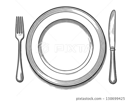 Plate With Fork and Knife Table Setting vector Plate With Fork and Knife Table Setting vector 138699425