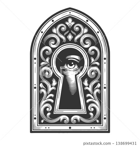 Ornate Keyhole Eye engraving sketch vector 138699431
