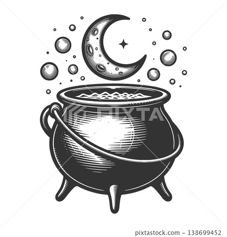 Witch Cauldron With Moon Magical Potion vector 138699452