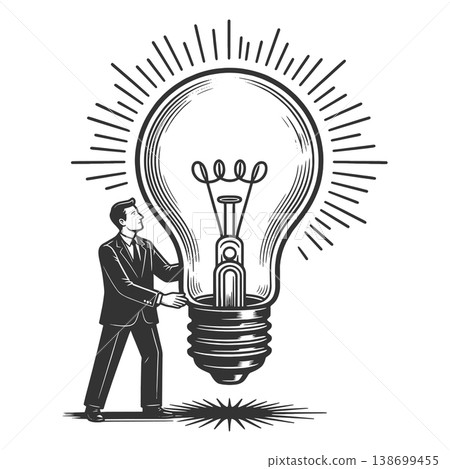 Businessman with Giant Light Bulb Idea vector Businessman with Giant Light Bulb Idea vector 138699455