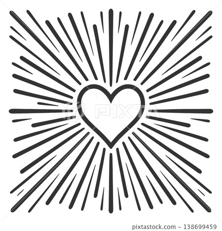 Radiant Heart Icon Burst Rays engraving vector 138699459