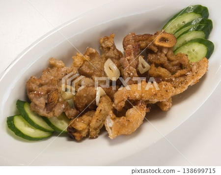 Chicken skin marinated in ponzu sauce, home-cooked meal by my wife, dinner enjoyed at home, happy family Chicken skin marinated in ponzu sauce, home-cooked meal by my wife, dinner enjoyed at home, happy family 138699715