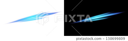Blue diagonal streaks of light on a transparent background and a black background Blue diagonal streaks of light on a transparent background and a black background 138699809