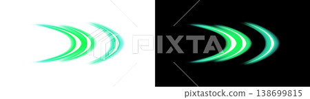 Motion effect of a green light arc on a transparent and black background Motion effect of a green light arc on a transparent and black background 138699815