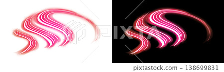 Abstract pink wave-like light lines on a transparent or black background. Abstract pink wave-like light lines on a transparent or black background. 138699831