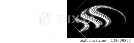 White abstract wave lines, transparent background, black background White abstract wave lines, transparent background, black background 138699832