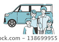 一幅描繪汽車和家庭出遊的插圖。 138699955