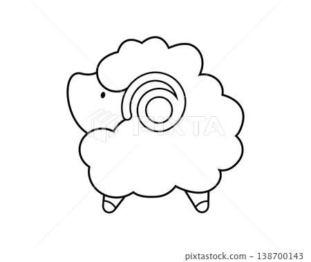 一幅簡單的線條畫，描繪了一隻側臉的綿羊。 138700143