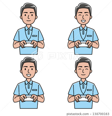 一位面帶微笑的外國男子(身穿polo衫)遞上一張名片。 一位面帶微笑的外國男子(身穿polo衫)遞上一張名片。 138700163