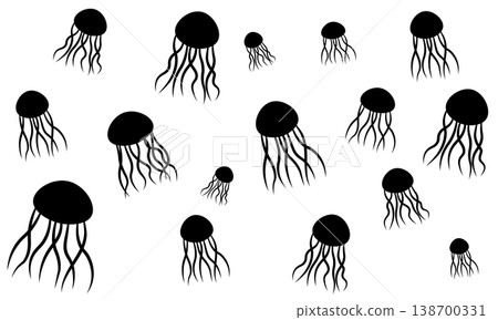 A monochrome background pattern featuring scattered jellyfish silhouettes. 138700331