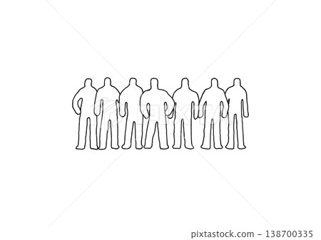 A hand-drawn line art illustration depicting a collection of human-shaped silhouettes. A hand-drawn line art illustration depicting a collection of human-shaped silhouettes. 138700335
