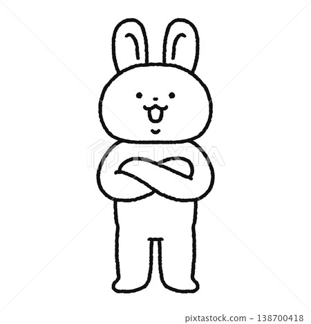 A cute rabbit with its arms crossed (line drawing) 138700418