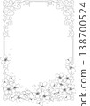 復古書法風格櫻花藤蔓裝飾框（裝飾邊框、畫框、櫻花、黑白、線條畫） 138700524