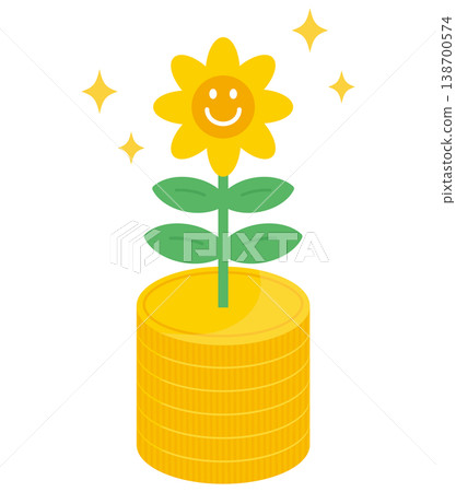 An illustration of a money flower. A flower with a smiley face. 138700574