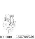 Line drawing illustration of sisters reading a picture book aloud. 138700586
