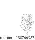 Line drawing illustration of sisters reading a picture book aloud. 138700587