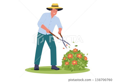 Gardener Pruning Flower Bush with Shears 138700760