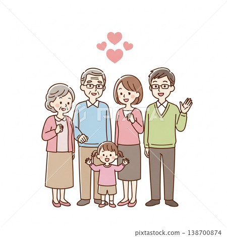 三代同堂家庭插圖（笑容燦爛，風格簡約，溫馨可愛） 138700874