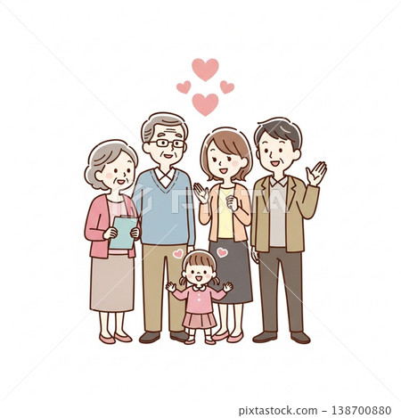 三代同堂家庭插圖（笑容燦爛，風格簡約，溫馨可愛） 138700880