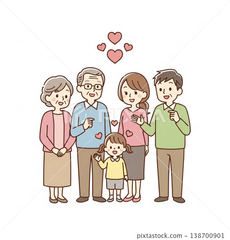 三代同堂家庭插圖（笑容燦爛，風格簡約，溫馨可愛） 138700901