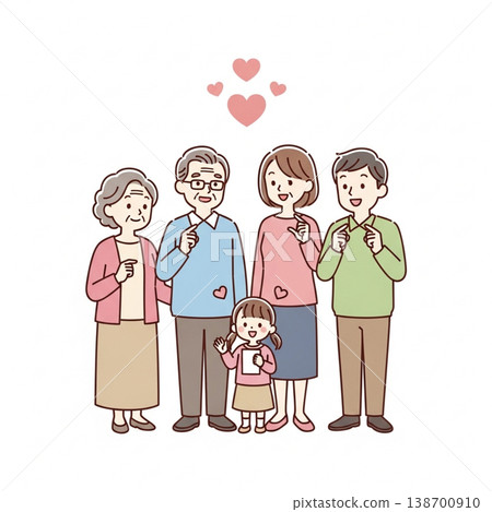 三代同堂家庭插圖（笑容燦爛，風格簡約，溫馨可愛） 138700910