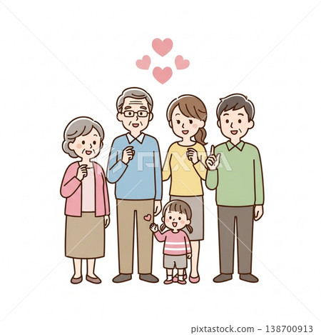 三代同堂家庭插圖（笑容燦爛，風格簡約，溫馨可愛） 138700913