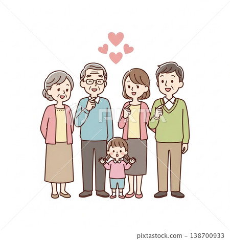 三代同堂家庭插圖（笑容燦爛，風格簡約，溫馨可愛） 138700933