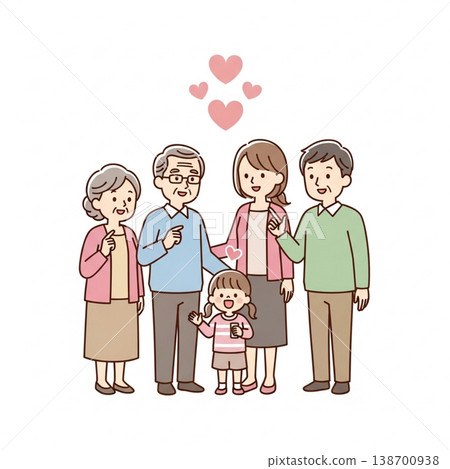 三代同堂家庭插圖（笑容燦爛，風格簡約，溫馨可愛） 138700938