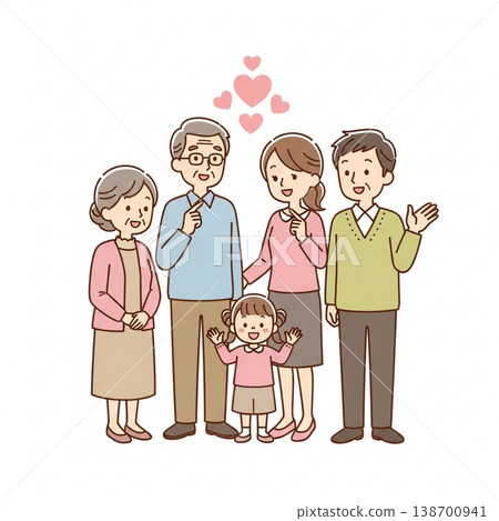 Illustration of a three-generation family (smiling, simple, cute) Illustration of a three-generation family (smiling, simple, cute) 138700941