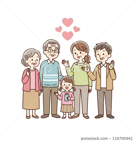 Illustration of a three-generation family (smiling, simple, cute) 138700942