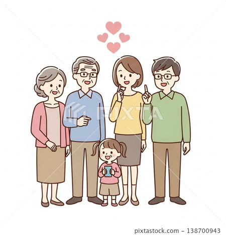 三代同堂家庭插圖（笑容燦爛，風格簡約，溫馨可愛） 138700943