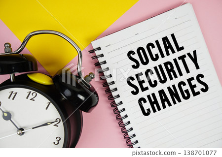 Social Security Changes text written on notepad with alarm clock on pink background Social Security Changes text written on notepad with alarm clock on pink background 138701077