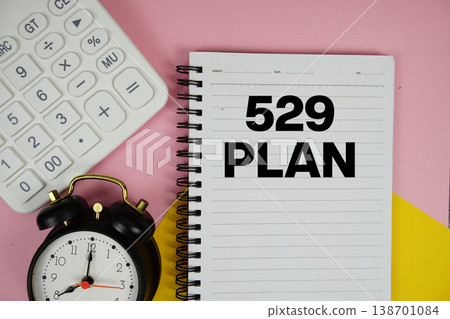 529 Plan text written on notepad with calculator and alarm clock on pink background 529 Plan text written on notepad with calculator and alarm clock on pink background 138701084