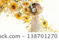 A woman listening to music in a sunflower field 138701270