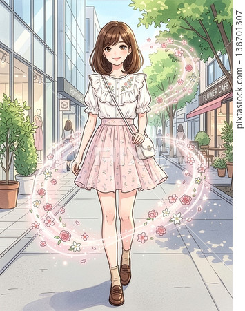 一位年輕女子，從她時髦的衣著中散發出迷人的香氣。 138701307