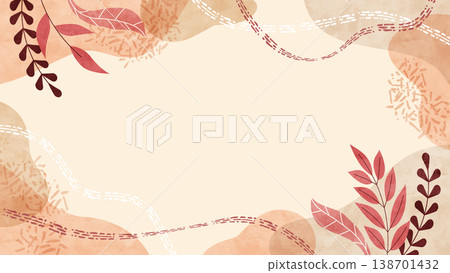 秋季植物和樹葉的水彩背景框；充滿懷舊氣息的裝飾框。 138701432