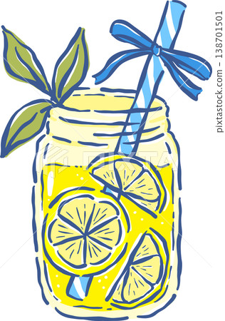 Coquette Lemon jucie in Jar Glass with Blue Ribbon Bow Whimsical Hand Drawn Coquette Lemon jucie in Jar Glass with Blue Ribbon Bow Whimsical Hand Drawn 138701501