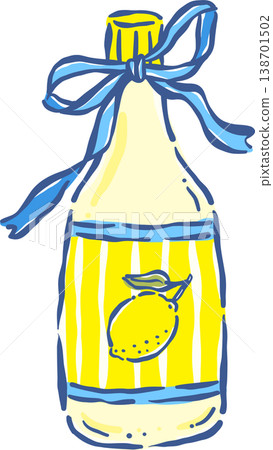 Coquette Lemon Limoncello bottle with Blue Ribbon Bow Whimsical Hand Drawn Coquette Lemon Limoncello bottle with Blue Ribbon Bow Whimsical Hand Drawn 138701502