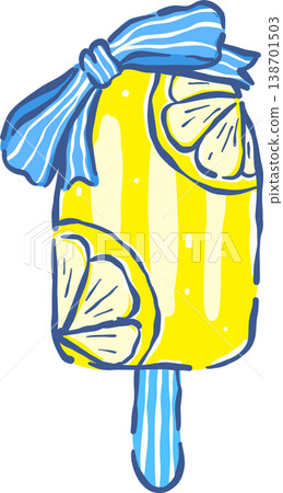 Coquette Girly Lemon Popsicle with Blue Stripes Ribbon Bow Whimsical Hand drawn Coquette Girly Lemon Popsicle with Blue Stripes Ribbon Bow Whimsical Hand drawn 138701503