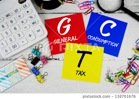 GCT General Consumption Tax text phrase of business and financial concept GCT General Consumption Tax text phrase of business and financial concept 138701676