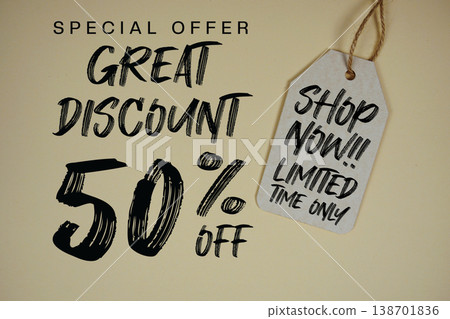 Great Discount 50% off Special offer with Price tag Limited Time Only Shop Now Great Discount 50% off Special offer with Price tag Limited Time Only Shop Now 138701836