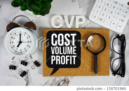 CVP - Cost Volume Profit acronym with calculator, alarm clock and magnifying glass, business concept background CVP - Cost Volume Profit acronym with calculator, alarm clock and magnifying glass, business concept background 138701960