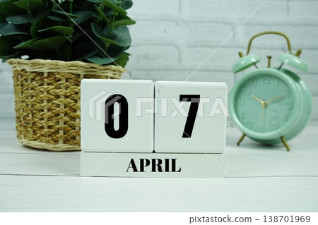 Wooden Calendar Showing the Date of April 7th. Day 7 of April month 138701969
