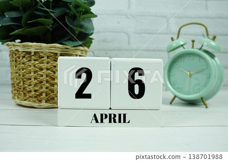 Wooden Calendar Showing the Date of April 26th. Day 26 of April month Wooden Calendar Showing the Date of April 26th. Day 26 of April month 138701988