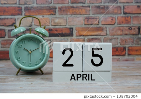 Wooden Calendar Showing the Date of April 25th. Day 25 of April month 138702004